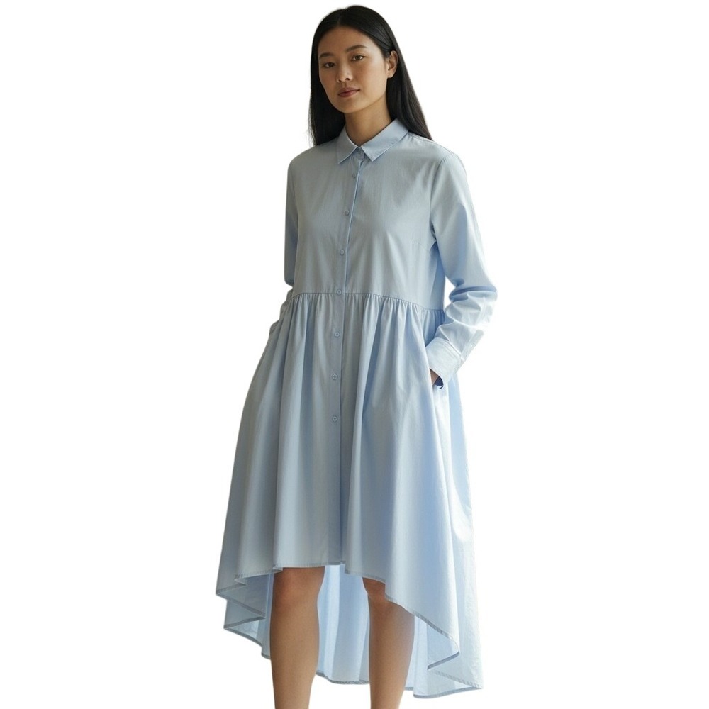 COS Light Blue Cotton High Low Hem Long Sleeve‎ Shirt Dress Size 6